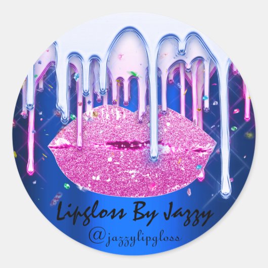 リップグロスメイクアップピンクブルーレイドリップ包装グラム ラウンドシール (正面)