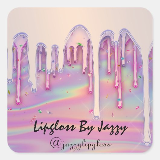 リップグロスメイクアップピンクローズドリップホログラフ スクエアシール (正面)