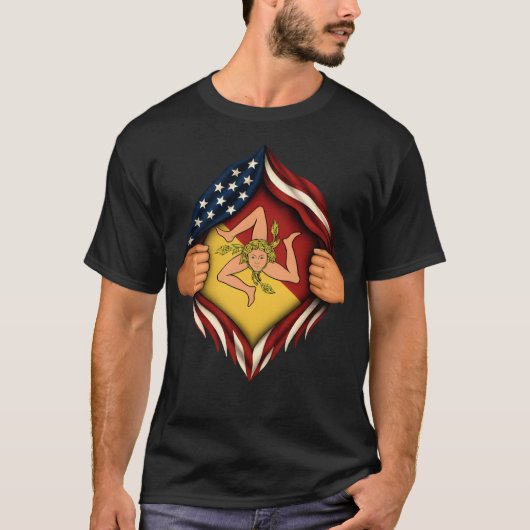 リップシャツデザインシチリアアメリカ国旗 Tシャツ (正面)