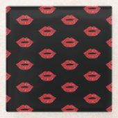 リップスグリッターキスフェミニンガーリー化粧 ガラスコースター (正面)