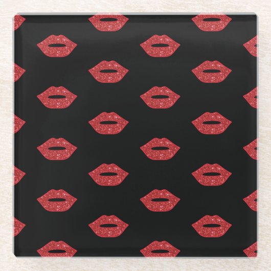 リップスグリッターキスフェミニンガーリー化粧 ガラスコースター (正面)