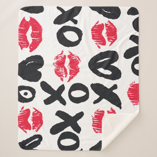 リップスティックキスハートシームレスな背景 シェルパブランケット (正面)