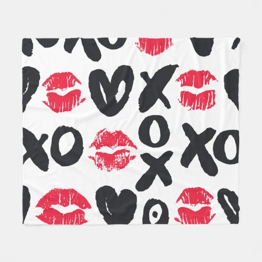 リップスティックキスハートシームレスな背景 フリースブランケット (正面(横))
