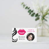 リップスティックキスヘアカール自分の写真ピンク 名刺 (スタンド正面)