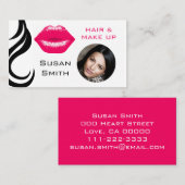 リップスティックキスヘアカール自分の写真ピンク 名刺 (正面/裏面)