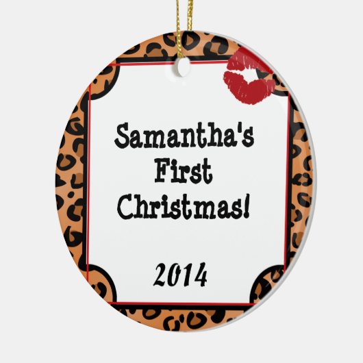 リップスティックキスラパードパーソナライズされたネームオーナメント セラミックオーナメント (左)