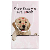 リップスティックキス付きゴールデンレトリバー スモールペーパーバッグ (正面)