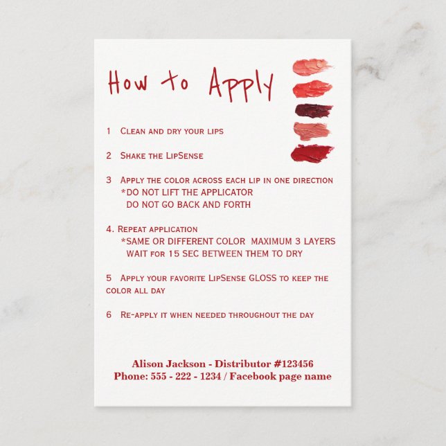 リップスティックディストリビューターのアプリケーション命令 (正面)