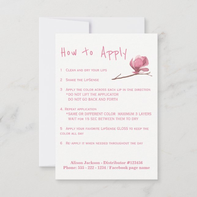 リップスティックディストリビューターのアプリケーション命令 (正面)