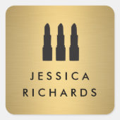 リップスティックフェイクトリオ金ゴールドメイクアップアーティストステッカー スクエアシール (正面)