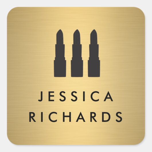 リップスティックフェイクトリオ金ゴールドメイクアップアーティストステッカー スクエアシール (正面)
