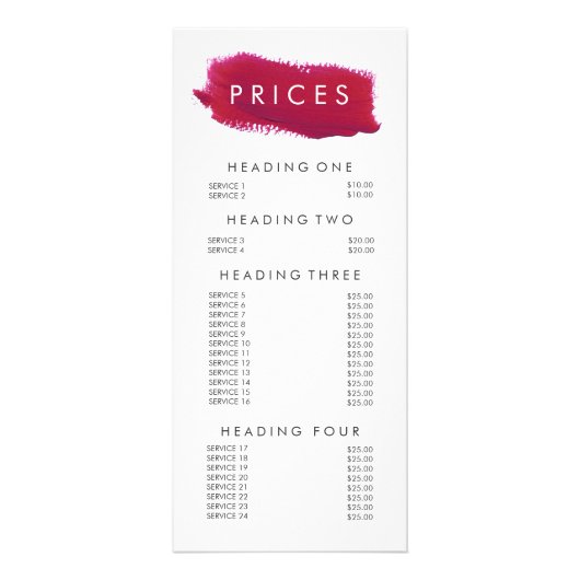 リップスティックメイクアップアーティストビューティシアンメニュー価格表 ラックカード (正面)