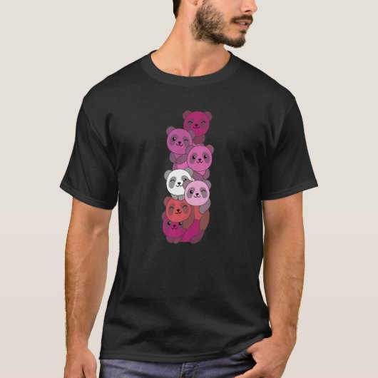 リップスティックレズビアンフラッグパイルプライドLgbtqパンドラ(PANDAS)レズ Tシャツ (正面)
