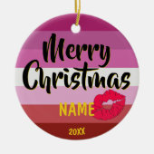 リップスティックレズビアン国旗パーソナライズされたクリスマス セラミックオーナメント (正面)