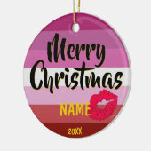 リップスティックレズビアン国旗パーソナライズされたクリスマス セラミックオーナメント (左)
