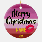 リップスティックレズビアン国旗パーソナライズされたクリスマス セラミックオーナメント (裏面)