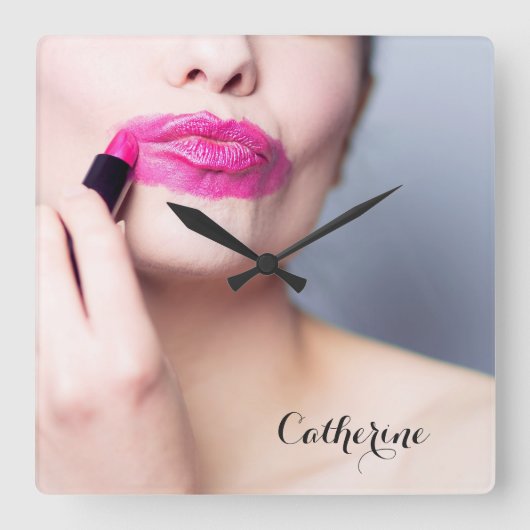 リップスティック名前をカスタムするの壁時計の誤適用 スクエア壁時計 (正面)