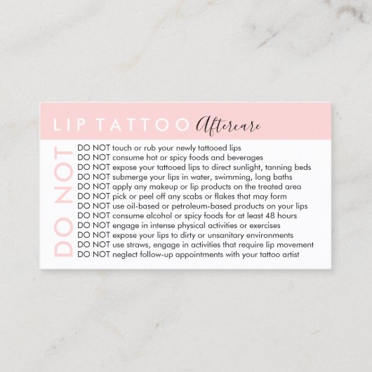 リップタトゥー アフターケアのアドバイスを避ける 名刺 (裏面)