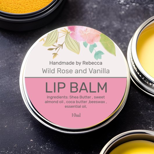 リップバームピンクフローラクラシックラウンドステッカー ラウンドシール