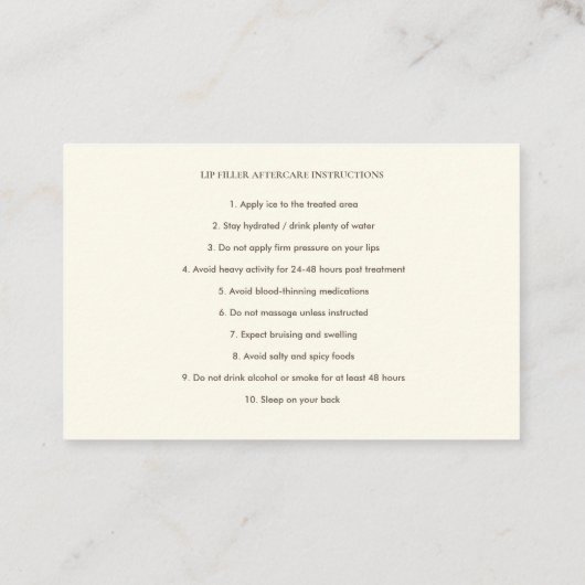 リップフィラーアフターケア指示書 名刺 (裏面)