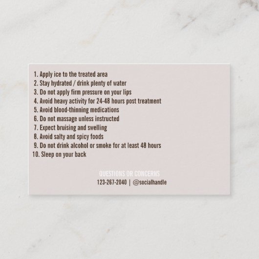 リップフィラーアフターケア指示書 名刺 (裏面)