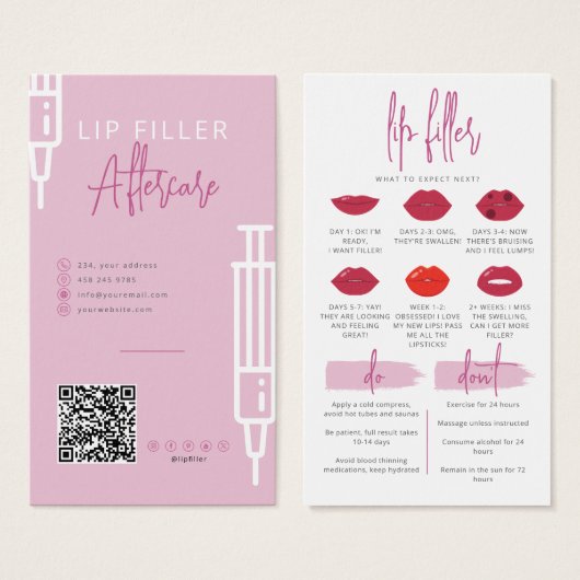 リップフィラーリップ注入アフターケアカードはしない (正面&裏面)