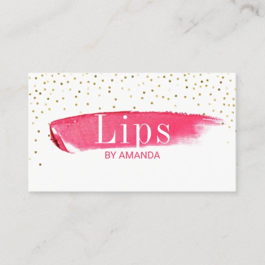 リップメイクアップアーティストエレガント金ゴールド紙吹雪ドット 名刺 (正面)