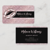 リップメイクアップアーティストトレンディーブラックバラ金ゴールドグリッター 名刺 (正面/裏面)