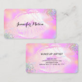 リップメイクアップアーティストホログラフィーグリッターピンク 名刺 (正面/裏面)