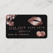 リップメイクアップ口紅クレジットカードスタイルバラ金ゴールド 名刺 (正面)