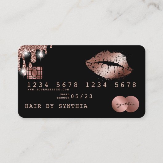 リップメイクアップ口紅クレジットカードスタイルバラ金ゴールド 名刺 (正面)