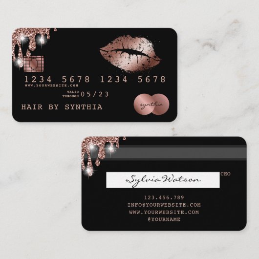 リップメイクアップ口紅クレジットカードスタイルバラ金ゴールド 名刺 (正面/裏面)
