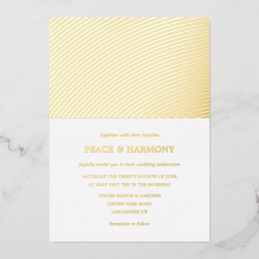 リップルストライプ金ゴールド結婚の箔招待状 箔招待状 (正面)