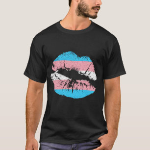 リップ口トランスサポートピンクブルー国旗ストライプ Tシャツ