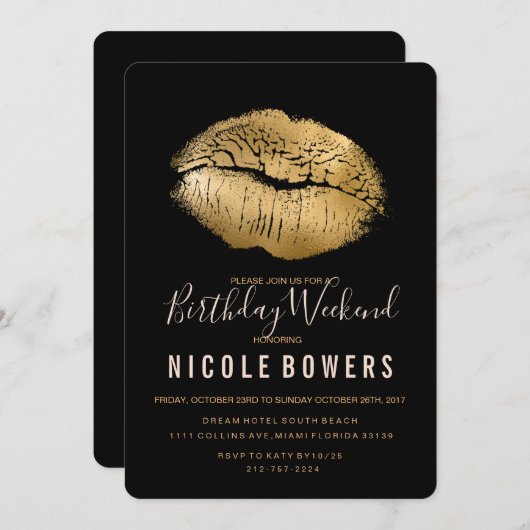 リップ誕生日週末の旅程招待状 招待状 (正面/裏面)
