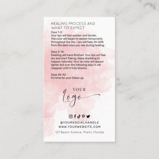 リップ赤面タトゥーアフターケアガイドピンクの水色 名刺 (裏面)