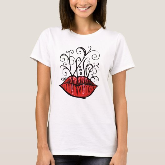 リップ風変わりインクスケッチタトゥースタイル Tシャツ (正面)