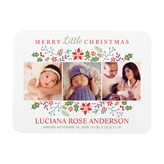 リッメリートルクリスマスベビー初の写真コラージュ マグネット (横)