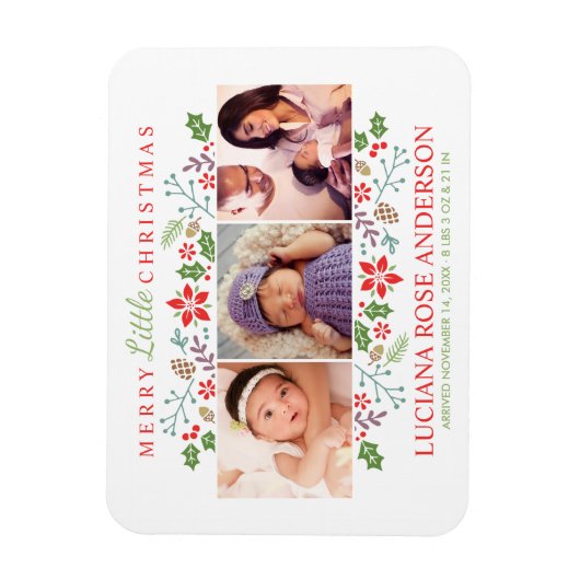 リッメリートルクリスマスベビー初の写真コラージュ マグネット (縦)