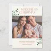リッメリートルクリスマスワンフォトグリーンリーフラット シーズンカード (正面)