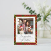 リッメリートルクリスマス |赤と金ゴールドのタータンチェック写真 シーズンカード (スタンド正面)