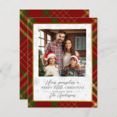 リッメリートルクリスマス |赤と金ゴールドのタータンチェック写真 シーズンカード (正面/裏面)