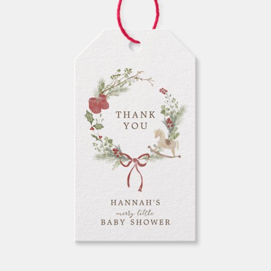 リッメリートルベビーシャワーレッドボウリース ギフトタグ (正面)