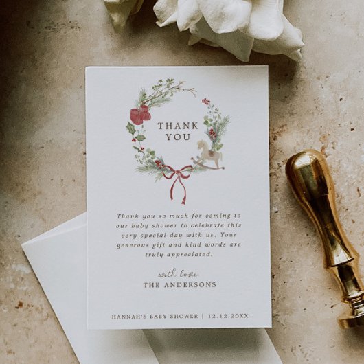 リッメリートルベビーシャワーレッドボウリース サンキューカード