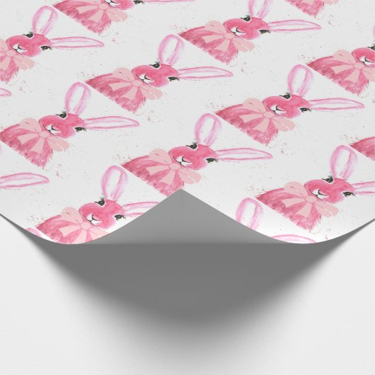 リッ名門私立校風のクピンクボウ赤ちゃんシャワー女の子ウサギ ラッピングペーパー (角)