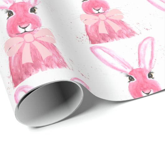リッ名門私立校風のクピンクボウ赤ちゃんシャワー女の子ウサギ ラッピングペーパー (ロールコーナー)