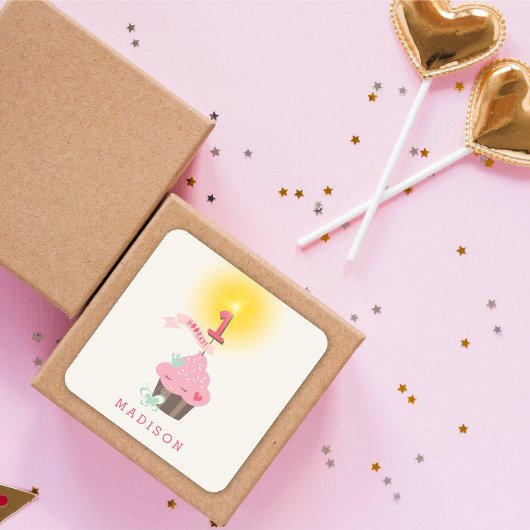 リッ恋しく思ク・カップケーキガールの1歳の誕生日パーティー スクエアシール