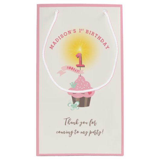 リッ恋しく思ク・カップケーキガールの1歳の誕生日パーティー スモールペーパーバッグ (裏面)