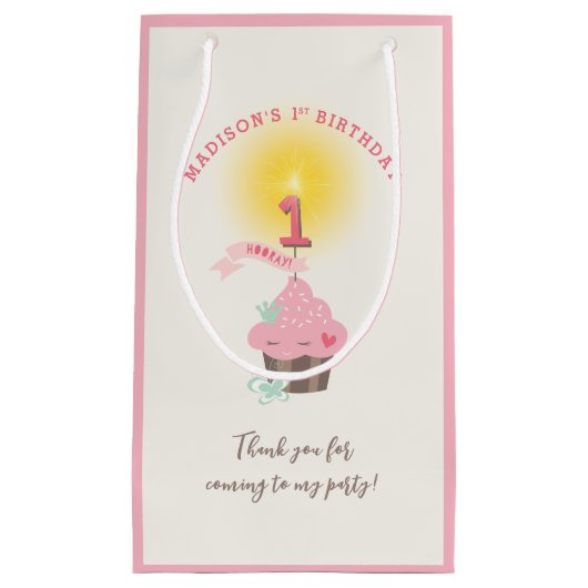 リッ恋しく思ク・カップケーキガールの1歳の誕生日パーティー スモールペーパーバッグ (正面)