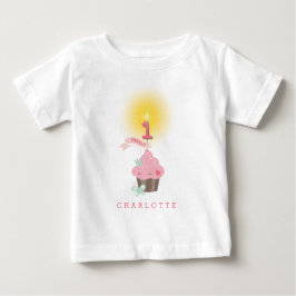 リッ恋しく思ク・カップケーキガールの1歳の誕生日パーティー ベビーTシャツ